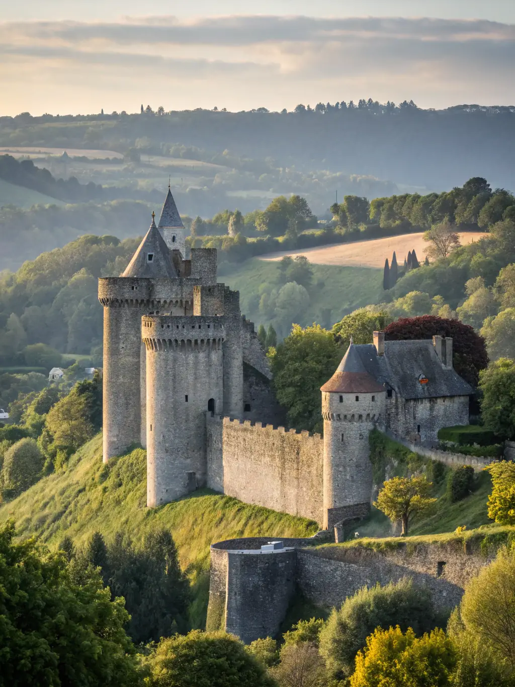 A photograph showcasing the restored stone walls of the Château de Saint-Jean-d’Angle, highlighting the meticulous craftsmanship and dedication to preserving the historical integrity of the structure.