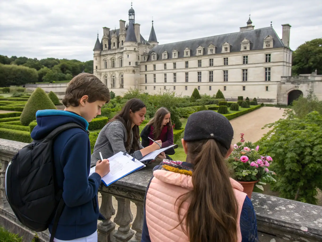 An image of children participating in an educational program at the château, learning about its history and cultural significance, highlighting the educational impact of the preservation efforts.