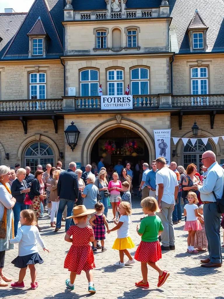 A photograph of a community event held at Château de Saint-Jean-d’Angle, showing local residents enjoying a cultural celebration.
