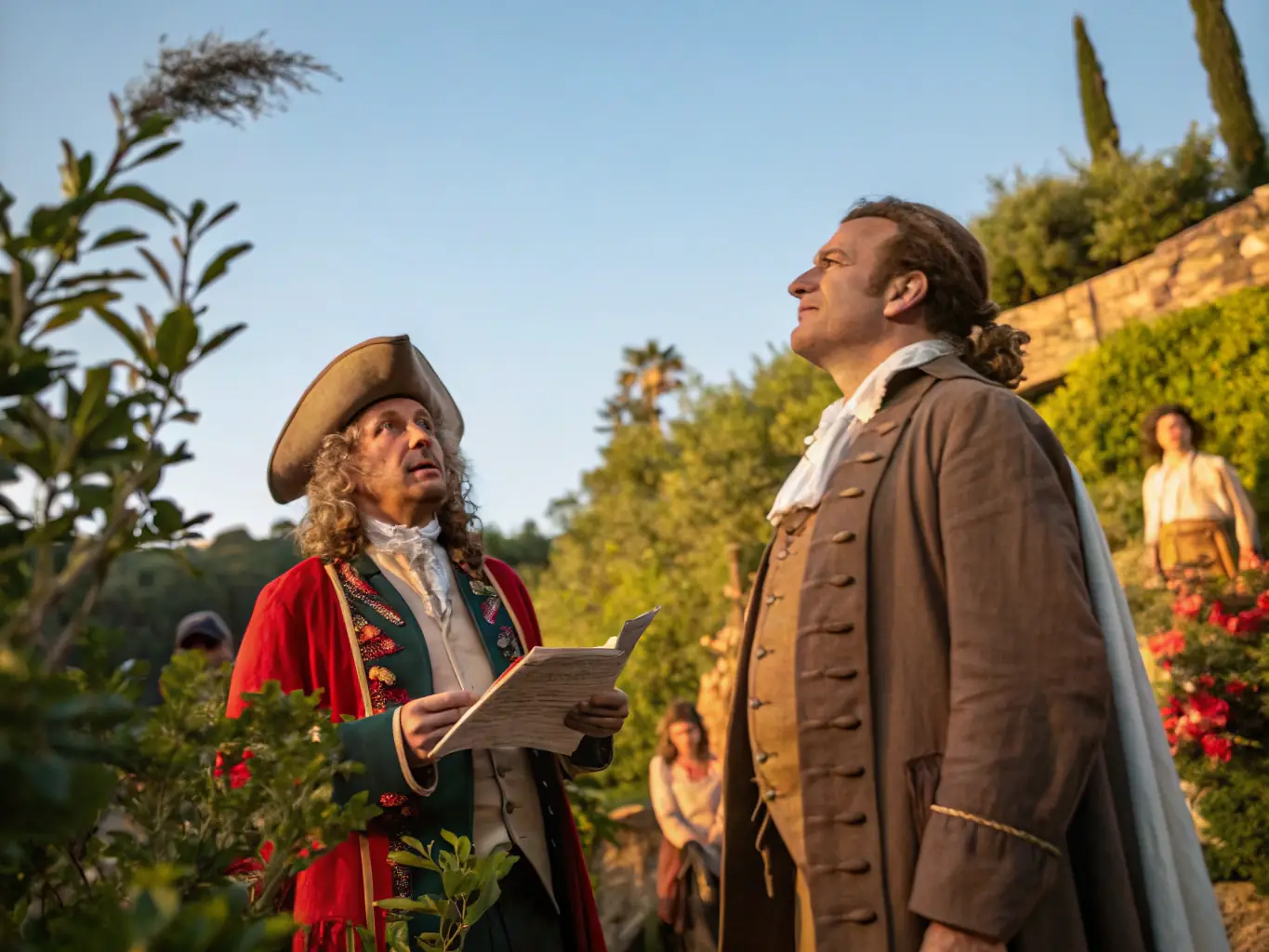 A vibrant scene from a historical reenactment event at the Château de Saint-Jean-d’Angle, with participants dressed in period costumes and engaging in traditional activities.